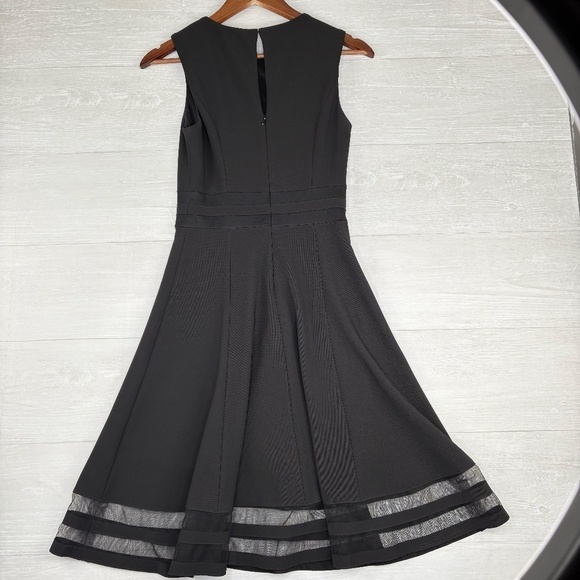 WHBM Black Sleeveless Flare Dress Midi Dress with Lace Netting Hem Line Size 00 - Picture 9 of 14
